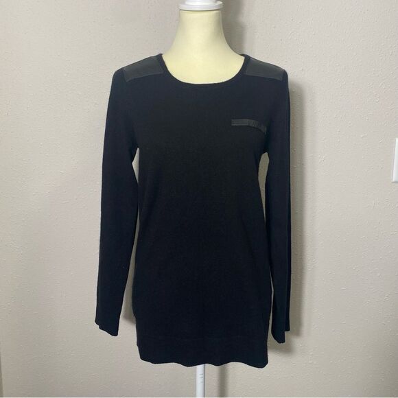 Wythe NY 100% Cashmere & Leather Black Crewneck Pullover Sweater Women's Size M - Picture 14 of 16